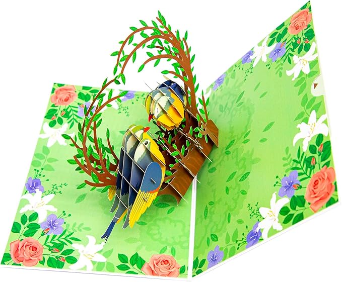 Love Birds Pop Up Card, Couple Finches Kissing, Romantic Bird Card, 3D Greeting Cards for All Occasions, Valentine’s Day, Happy Birthday, Anniversary, Wedding