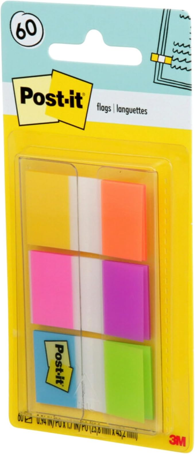 Post-it Flags, 60/On-The-Go Dispenser, .94 in Wide, Alternating Electric Glow Collection (680-EG-ALT) (Pack of 2)