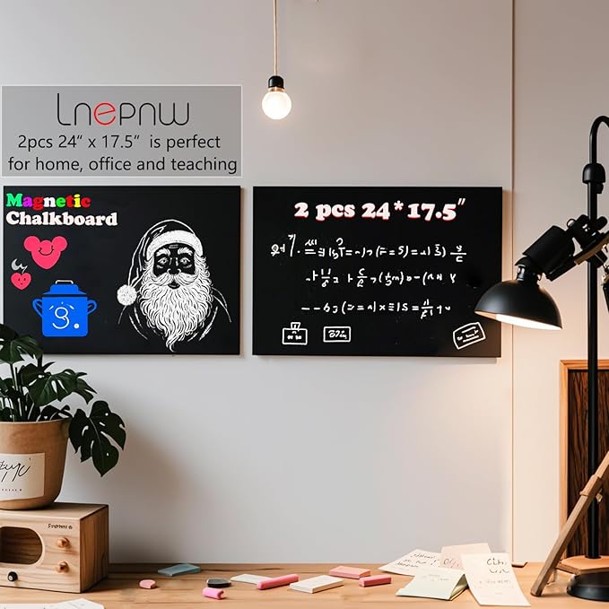 2 Pcs Magnetic Chalkboard Contact Paper 24" x 17.5" Self Adhesive Wall Board Sticker with Liquid Chalk for Kids Black Chalk Board Wallpaper Roll Alternative Magnetic Blackboard Paint