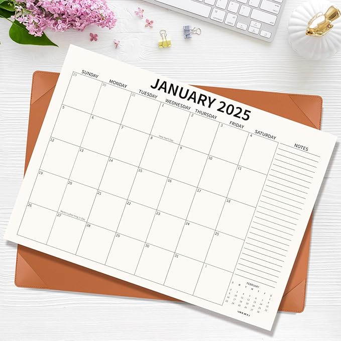 Desk Calendar 2025-2026 with Desktop Mat, 22x17 inch Large Desk Pad Calendar 18 Months Runs from 2025 to June 2026, Big Desk Blotter Calendar for Home Office and School, Brown