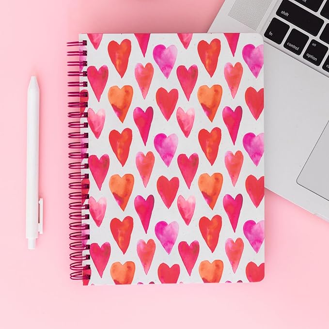 Steel Mill & Co Cute Mini Spiral Notebook, 8.25" x 6.25" Journal with Durable Hardcover and 160 Lined Pages (Hearts)
