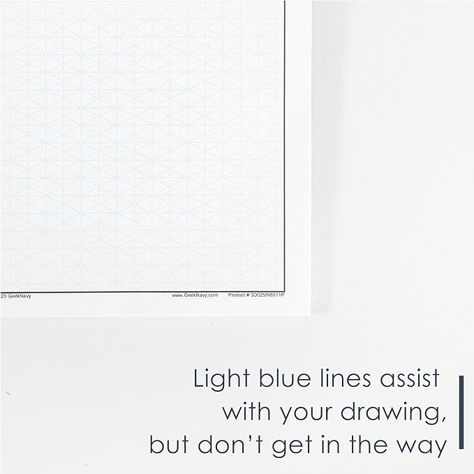 11" x 17" Isometric Graph Paper 50 Sheets Portrait - 0.25" Grid, Non-photo Blue, High Brightness, Drafting, Engineering, Art, 3D Design (1-Pack)