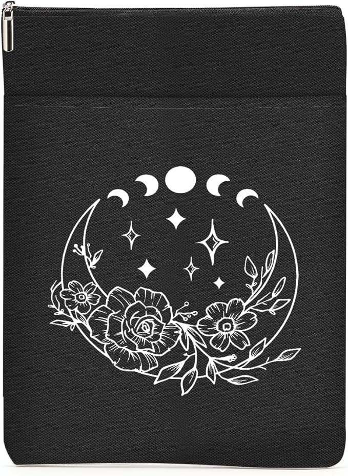 Book Themed Gifts Waterproof Book Sleeve Book Pouch Moon Halloween Reading Gifts Witchy Gifts for Women Friend Book Covers for Paperbacks Book Accessories Book Protector with Zipper and Front Pocket