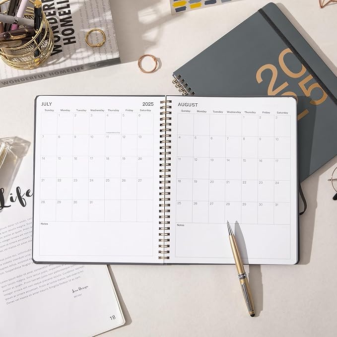 2025 Planner - 8" x 10" Hard Cover Planner 2025, Weekly Note Pages, JAN 2025 - DEC 2025, Calendar 2025 Planner, Large Writing Space, Elastic Band, Inner Pocket, Excellent for School & Office Schedule