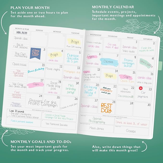 Legend Planner PRO Hourly Schedule - Weekly & Daily Organizer with Time Slots. Appointment Book Journal for Work & Personal, A4 (Aquamarine)