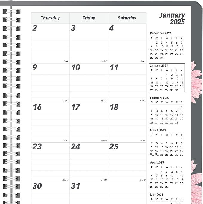 Brownline® 2025 Pink Essential Monthly Planner, 14 Months, December 2024 to January 2026, Twin-Wire Binding, 8.875" x 7.125", Pink Daisy (CB1200G.05-25)