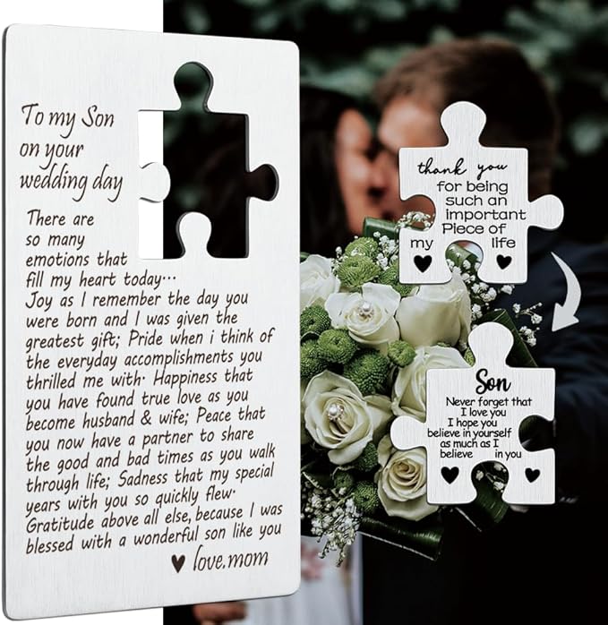 llxxeyopqdxz Son Wedding Gifts From Mom, Engraved Wallet Insert Card for Son on Wedding Day, Groom On Wedding Day Card Gift, Son Wallet Card from Mother, Cute Wedding Gifts for Son,(45)