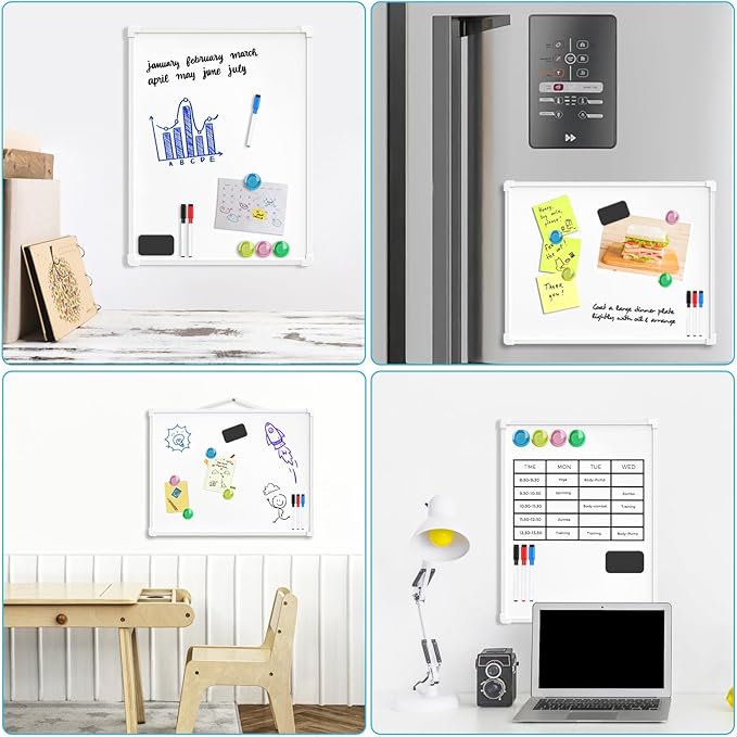 MaxGear Double-Sided Dry Erase Board for Wall, 16"x12" Hanging Whiteboard, Small Dry Erase White Board with 3 Markers&4 Magnets, Portable Whiteboard for Students - Planning, Drawing, Memo, to Do List