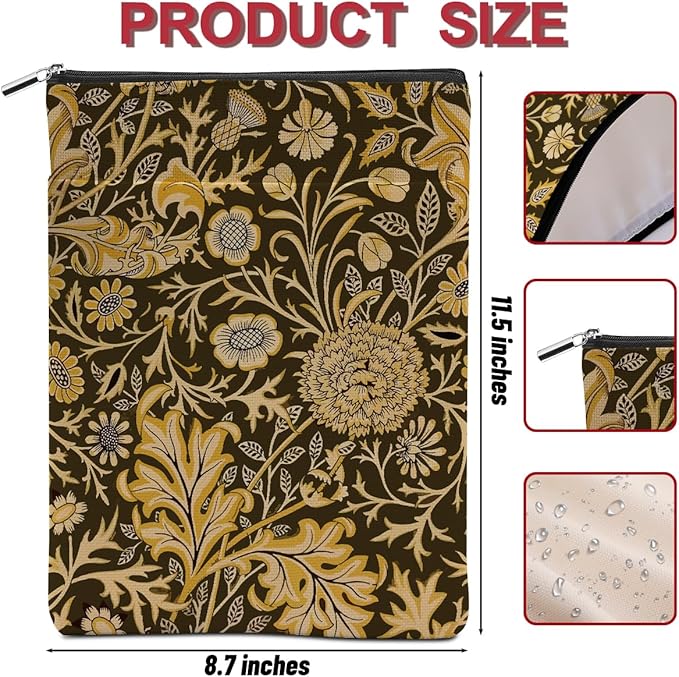 Vintage Flower Book Sleeve Book Lovers Gifts Autumn Style Waterproof Book Cover Book Accessories Book Covers for Paperbacks Book Pouch Book Protector with Front Pocket for Women Girls Readers Mentor