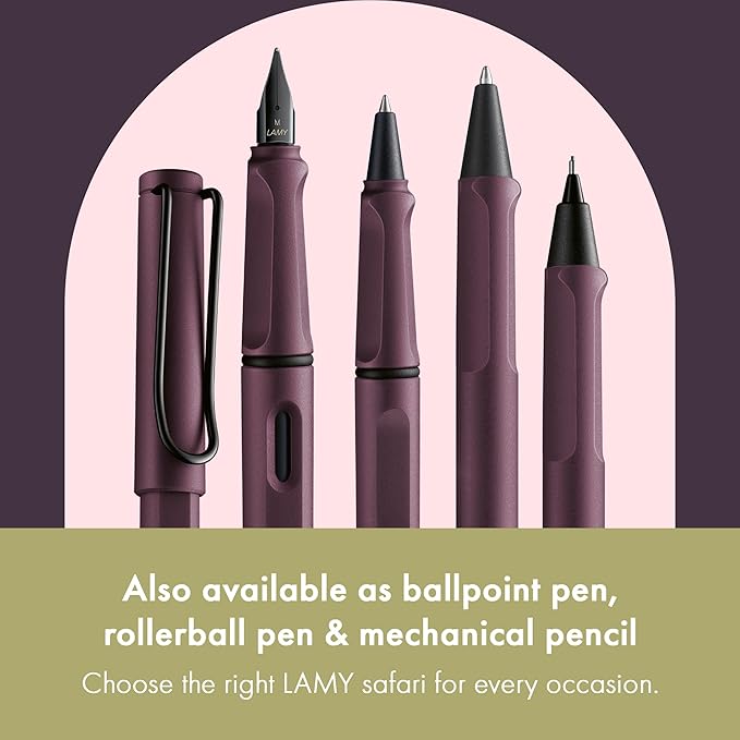 LAMY safari scarlet - Fountain Pen with ergonomic grip & polished steel nib in size F - ideal for any Writing & Calligraphy - including LAMY T 10 blue cartridge - Right-Handed