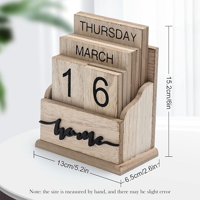 Notakia Perpetual Calendar Wooden Calendar Blocks Vintage Wood Block Calendar for Home Office Desk Accessories Week Month Date Display (Wood Color Home)