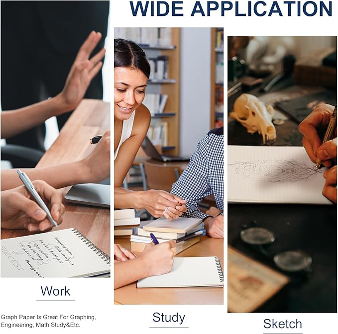 Graph Paper Spiral Notepad A5 Top Wirebound Notepad Grid Notebook Steno Pads Memo Notebook Grid Paper 140 Pages for Writing Sketching Drawing Office Supplies(Multicolor,8 Pack)