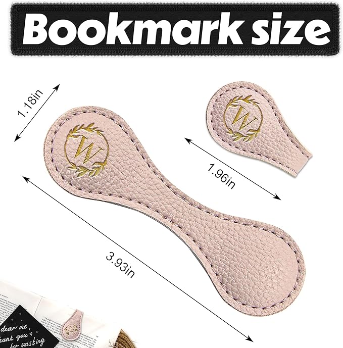 ABTOLS Magnetic Leather Initial Bookmarks, Vintage Initial ID Identification Book Marker Clip Gift Pink Capital Letter Book Markers for Book Lover Avid Readers (W)