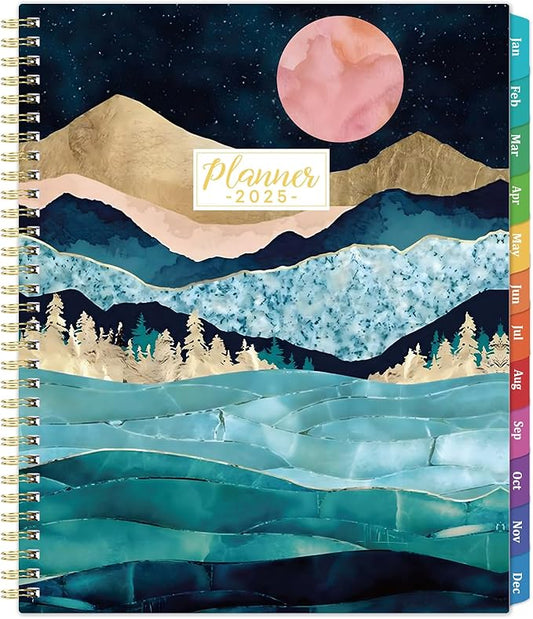 2025 Planner - 9" x 11" Planner Weekly and Monthly 2025, Jan 2025 - Dec 2025,12 Monthly Colorful Tabs, Elastic Closure, Back Pocket - Green Marble