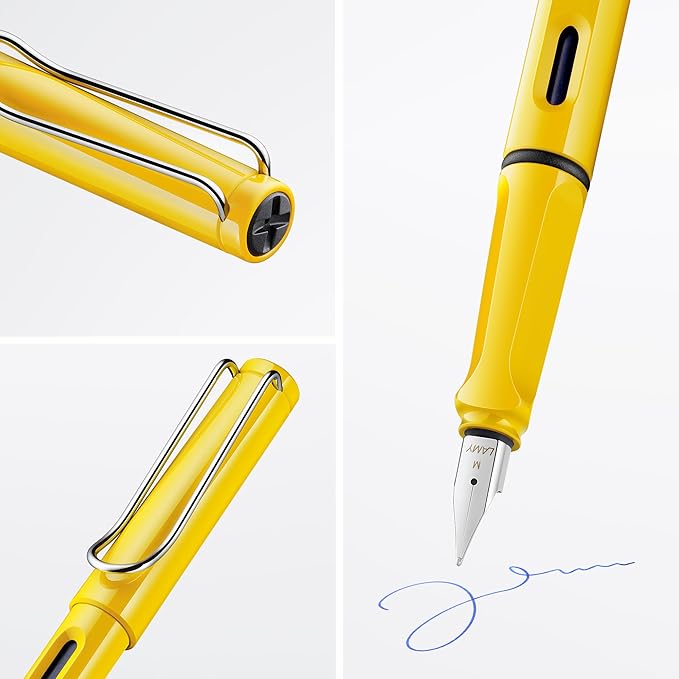 LAMY safari yellow - Fountain Pen with ergonomic grip & polished Left-Handed steel nib (LH) in size M - ideal for any Writing & Calligraphy - including LAMY T 10 blue cartridge