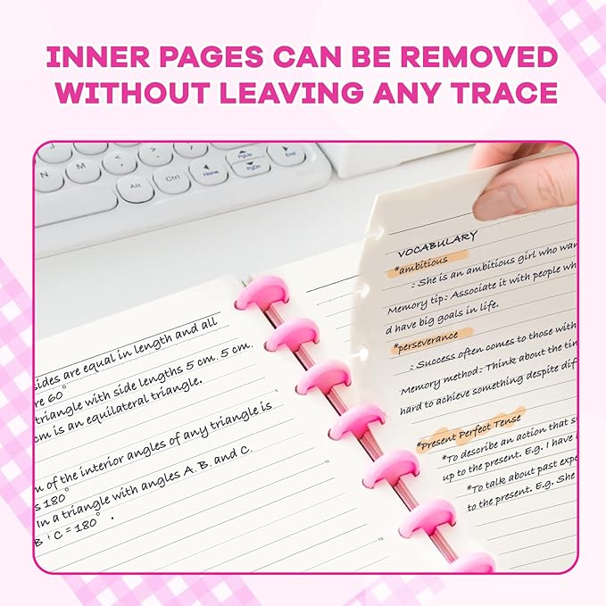 Discbound Notebook, 8-Disc Disbound Planner with Removable Pages, 180 Pages Spiral Notebook, Poly Cover Discbound Planner for Work, Travel, Note Taking(With Index Sticker),Rose Red,A5