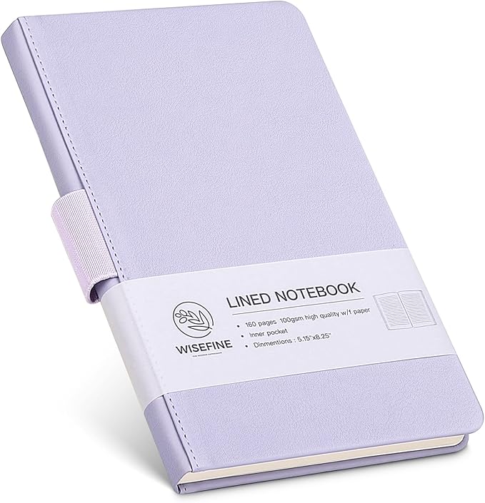 Hardcover Executive Notebooks, 160 Pages Line Ruled Classic Notebook Journal, Leather Notebooks with Pen Loop for Bussiness College Writing (MintPurple)