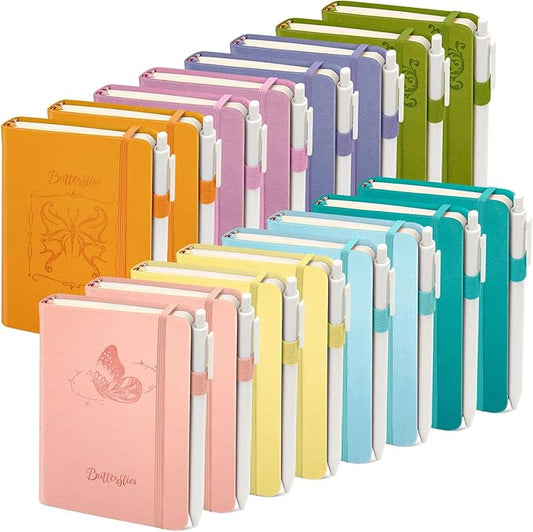 Pocket Small Notebook Journals, 16 Pack (8 Candy Color) Mini Notebook 3.7x5.7 Butterfly Journaling Notebooks for Women Men, Hardcover Lined Note Pads with Pens for Work, Business, Travel Journal, Office Supplies