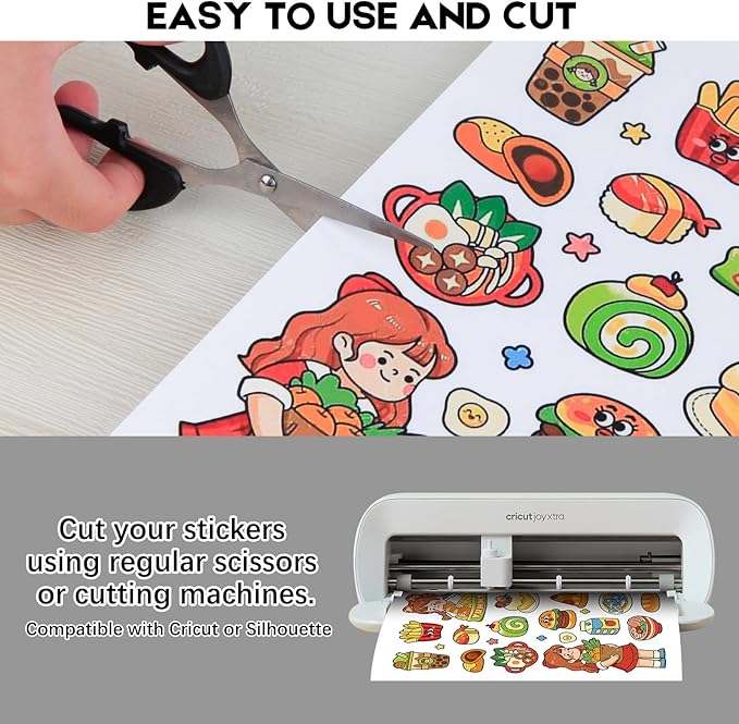 60 Sheets Premium Printable Clear Vinyl Sticker Paper for Inkjet Printer, 8.5x11" Transparently Vinyl Sticker Paper Waterproof, Dries Quickly, Vivid Colors, Tear Resistant, Great for Cutting Machines