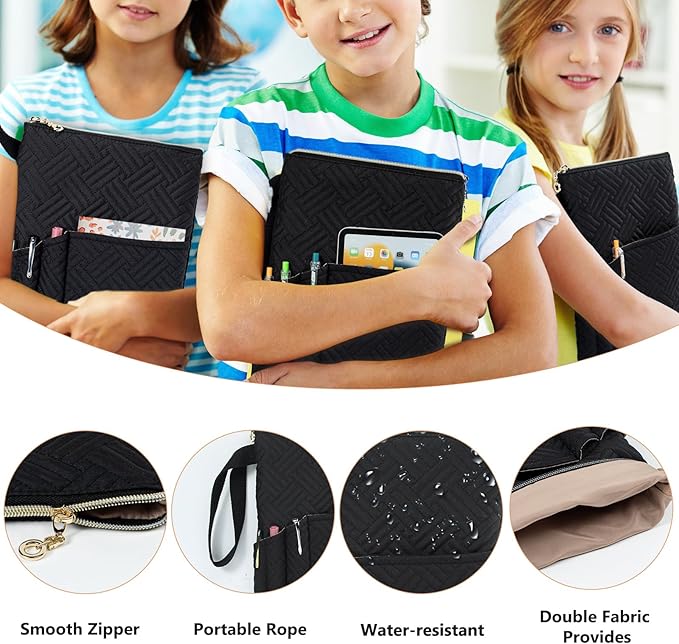 Book Sleeve with Zipper, 11"X9" Padded Book Protector, Washable Quilted Book Covers for Paperbacks, Book Pouch with Pockets for Book Lover Gifts