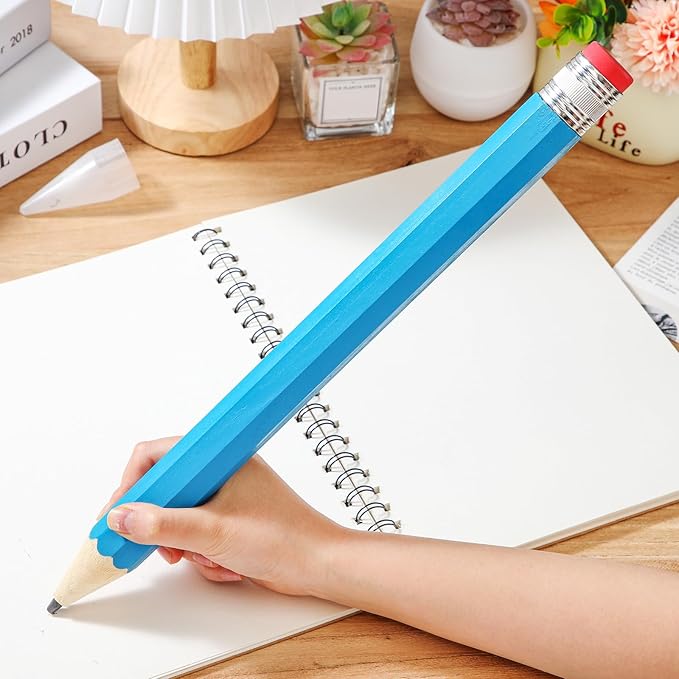 2 Pcs 16 Inch Pencils Wooden Jumbo Pencils Giant Wooden Pencils Funny Big Pencil with Cap Eraser Large Pencil Fun Novelty Gifts for Kids School Kindergarten Home Office Supplies(Blue)