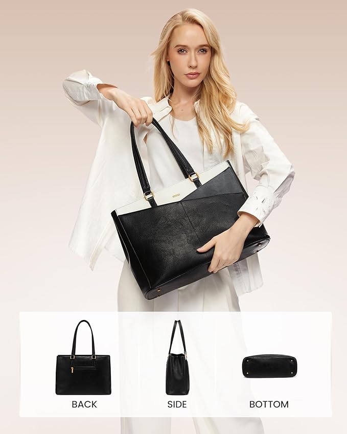 LOVEVOOK Laptop Bag for Women,15.6 Inch Laptop Tote Bag for Women,Vintage Leather Work Tote Bags Computer Teacher Bag,Waterproof Business Bag Office Briefcase