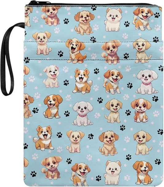 COEQINE Cute Dogs Book Covers For Soft Cover Books Teens Girls Blue Kawaii Dogs Paperbacj Large 9x11 Front Pocket for Phone Pencil Portable