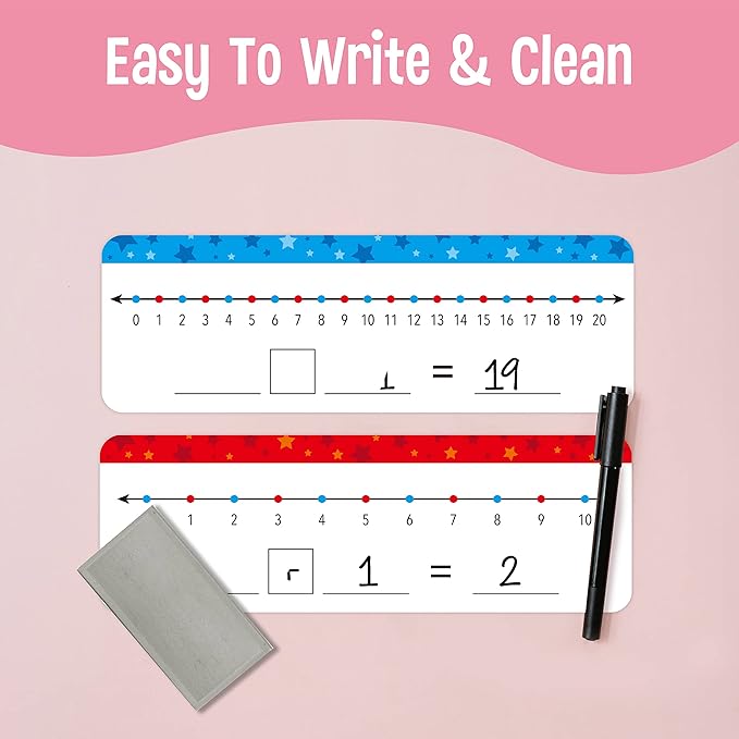 26 Packs Number Line Dry Erase Boards Cards, Double Sided Writable and Erasable Board-0-10 on One Side & 0-20 on Other Side Math White Board for Kids, Students, Classroom and Home (12” x 4”)