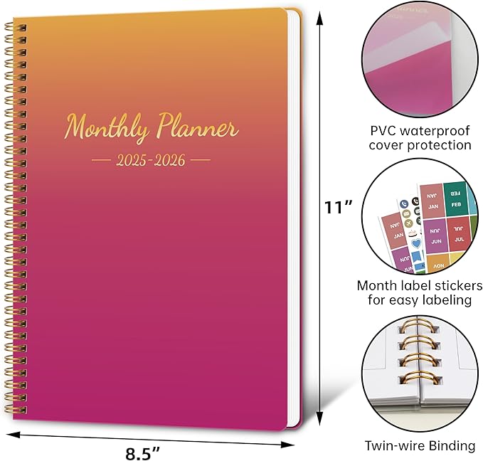 Monthly Planner 2025-2026, 2025 Calendar 24 Months Planner, JAN 2025 - DEC 2026, 8.5"x11", Personal Organizer with Monthly Goals, To-Do List, Habit Tracker, 24 Months for School Office Home Planning