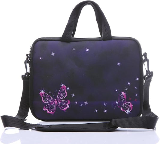 11-Inch to 12-Inch Neoprene Laptop Sleeve Case Bag with shoulder strap For 11", 11.6", 12" Ultrabook/Acer/Asus/Dell/HP/Toshiba/Lenovo/Chromebook (Red butterfly)