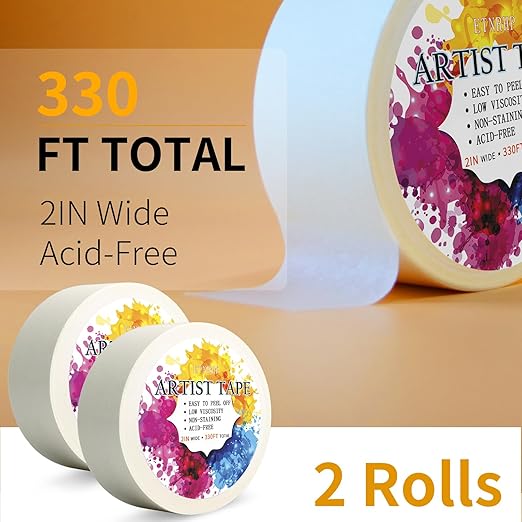 2 Packs White Artist Tape for Watercolor Paper Drafting Art Low Tack Masking Tape Acid Free Painter Watercolor Tape for Painting Canvas Framing, 2inch Wide 330FT Long Total