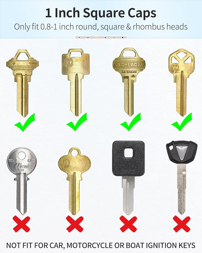 Uniclife 48 Pcs Key Cap Tags 1 Inch Key Covers Protectors with Blank Paper Labels and Clear Windows Soft Key Identifiers for Standard Regular Thin Flat House Keys (Not for Odd-Shaped Keys), 6 Colors