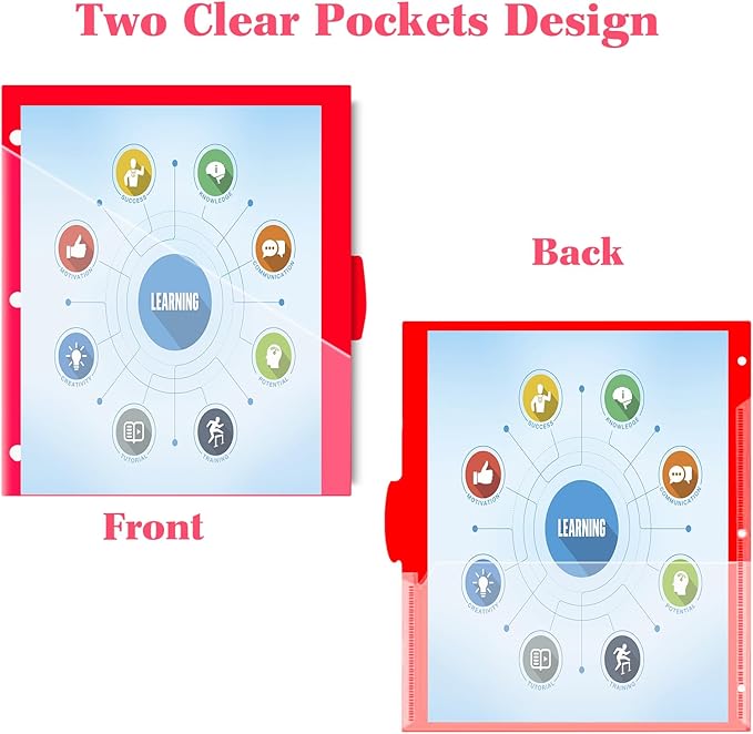 INFUN Plastic 5-Tab Binder Dividers with 2 Pockets - 3 Sets,15PCS Multicolor 2 Pocket Dividers with 3 Holes for 3 Ring Binders ，Total 15 Tabs