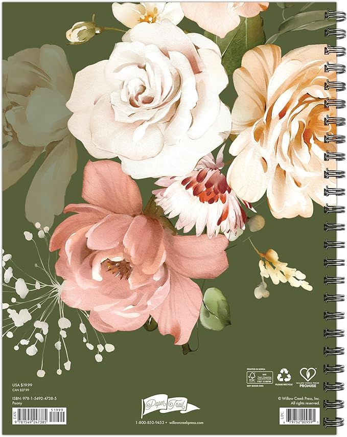 Willow Creek Press Peony 2025 Softcover Spiral-Bound Weekly Planner (8.5"x11")