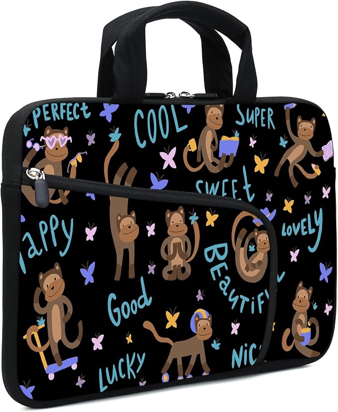 11.6" 12.2 inches Laptop Sleeve Chromebook Case Ultrabook Case Notebook Sleeve Tablet Case Neoprene Handle Sleeve for Men Women, Two Pockets Fit Apple MacBook Air Samsung Acer HP DELL(Monkey)