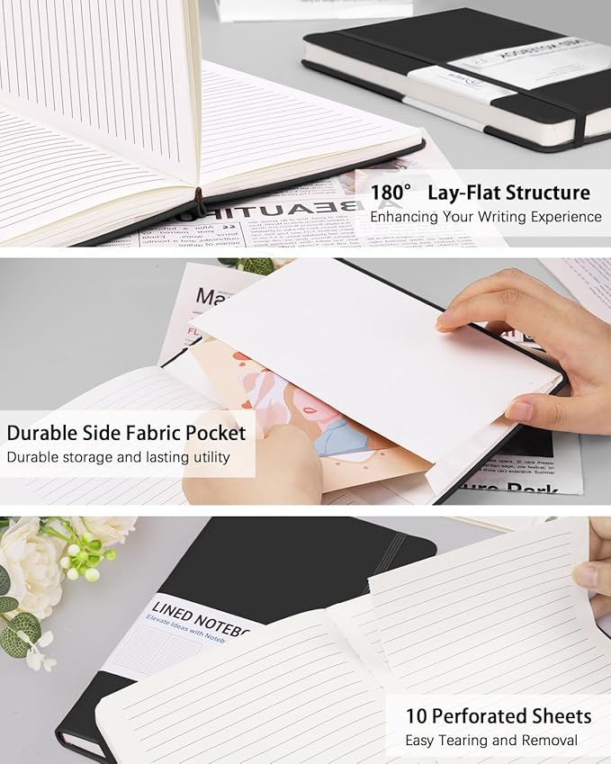 Hardcover Journal Notebooks, 10 Packs A5 Lined Journals Bulk for Writing 200 Pages/100Sheets, 8.4 x 5.8 inch, Classic Ruled Notebook for Work/Travel/College/Note Taking(Black)