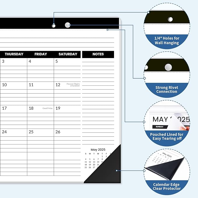 SUNEE 2024-2026 Desk Calendar 17x12, 18 Months, Oct. 2024 - Mar. 2026, Academic Desk Blotter Calendar, Desk Pad Calendar for Teacher with Note, Black