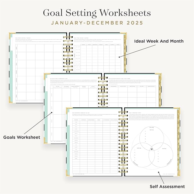 Day Designer 2025 Daily Planner – Premium Planner for Stylish Organization. Combines Monthly Calendar, Hourly Schedule, To-Do List, Gratitude, Goal Setting, Inspirational Quotes, Stickers & More. Elegant laminated Cover with Gold Accents (Black Stripe)