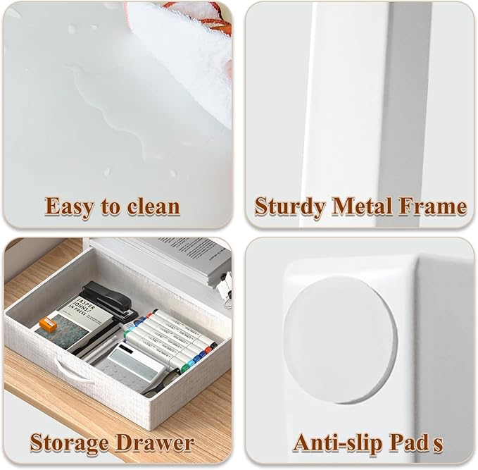 MARTY Printer Stand with Storage Drawer for Desk, 2-Tier Desktop Printer Stand Shelf Organzier for Home Office Printer Riser Under Desk Small Printer Table for Fax Machine Copier Scanner (White)