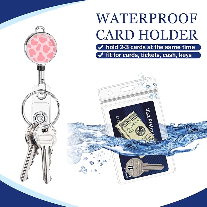 Giancomics Leopard Lanyards for Id Badges, Cute ID Badge Holder with Retractable Reel, Waterproof Lanyards for Cruise Ships Cards Key Work Name Tag Zip Type Card Holder Protector 2 Pack