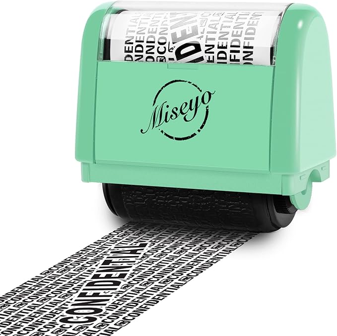 Miseyo Wide Roller Stamp Identity Theft Stamp 1.5 Inch Perfect for Privacy Protection - Mint Green