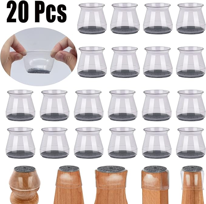 BUMACO Chair Leg Floor Protectors Chair Leg Protectors for Hardwood Floors Silicone Pads Covers to Protect Floors (Clear-20 Pcs, Universal S (0.9"-1.29")