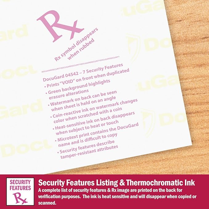 DocuGard Advanced Medical Security Paper for Printing Prescriptions and Preventing Fraud, CMS Approved, 7 Security Features, Laser and Inkjet Safe, Green, 8.5 x 11, 24 lb., 2500 Sheets (04542C)