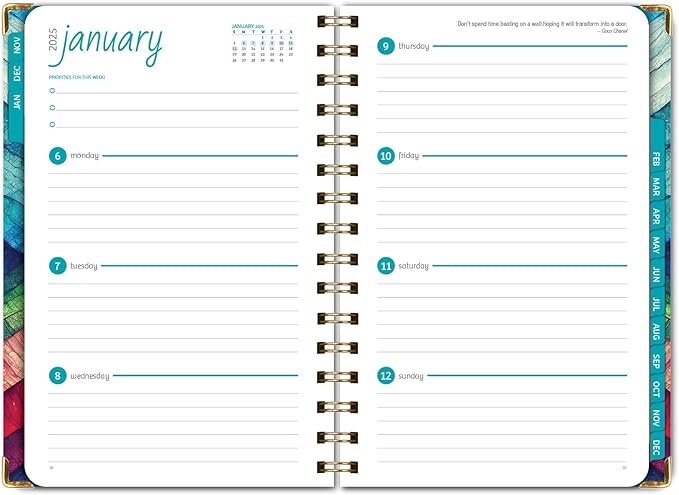 HARDCOVER 2025 Planner, 5.5"x8": 14 Months (November 2024 - December 2025), Daily Weekly Monthly Planner, Yearly Agenda, Bookmark, Pocket Folder and Sticky Note Set (Rainbow Oak)