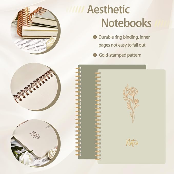 Notebook for Women, 2 Pack Spiral Notebooks – Aesthetic College Ruled Notebook, Journaling Notebooks for Writing, Bible Journal, Office Supplies for Women, Prayer Journal for Women, Perfect Notebooks for School and Work
