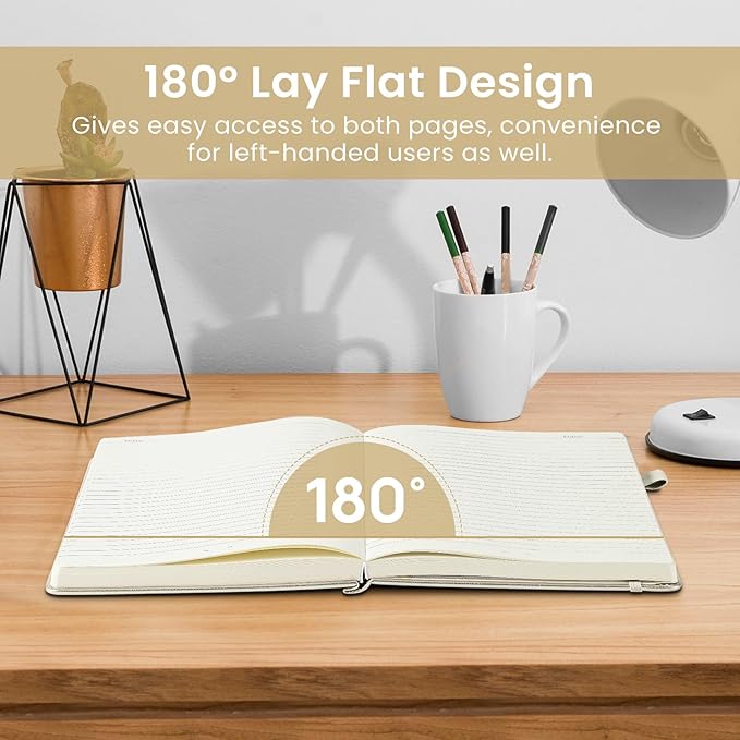 Lined Journal Notebook for Women & Men, Hardcover Leather Journal for writing, A5 College Ruled Notebook for Work & Note Taking, Perfect for Office School Home Supplies, 160 Pages, Beige Grey