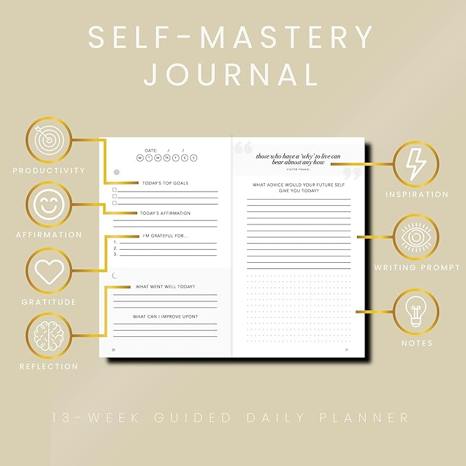 Self-Mastery Journal for Men - Gratitude Journal – 5 Minute Journal - Reflection Manifestation Journal for Mindfulness – Goal/Guided Gratitude Journal for Women & Men (Cream, Self Care Journal)