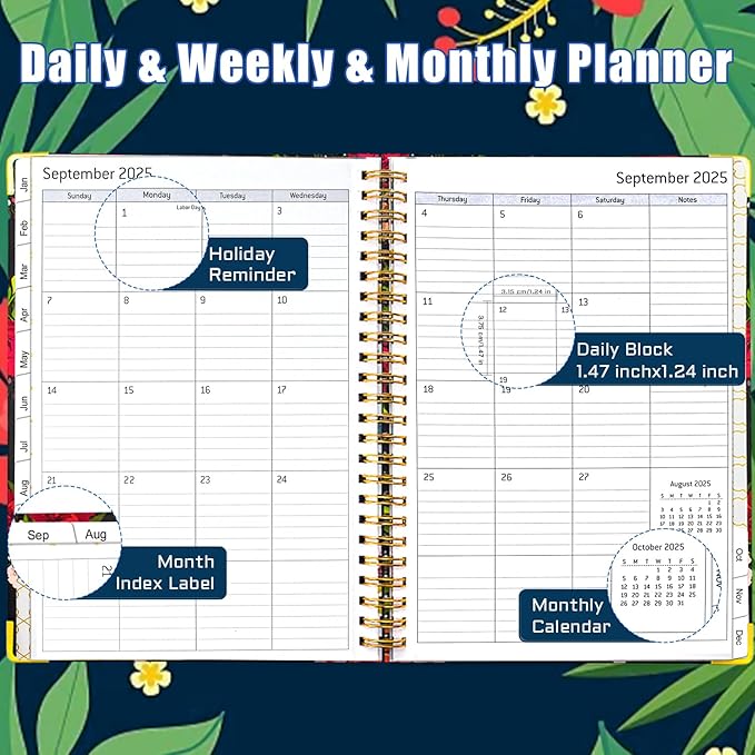 Academic Planner 2025, Daily Weekly and Monthly Planner, Jan. 2025 - Dec. 2025, Calendar Planner with Monthly Tabs, Planning Organize Notebook for Work, 8.5'' x 6.2''