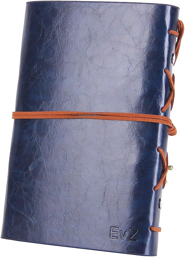 EvZ Leather Writing Journal Notebook, 7 Inches Vintage Nautical Spiral Blank String Diary Notepad Sketchbook Travel to Write in, Unlined Paper, Retro Pendants, Classic Embossed, Dark Blue