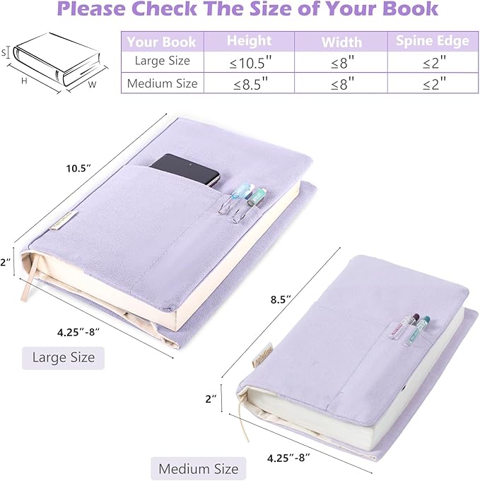 Canvas Book Covers, Washable Book Protector, Book Cover for Paperback Novels, Adjustable Book Cover for Hardcover with Pockets for Pen, Soft Cover Books, Book Lovers Gifts